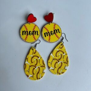 3/$15 Yellow Softball Earrings Setx2